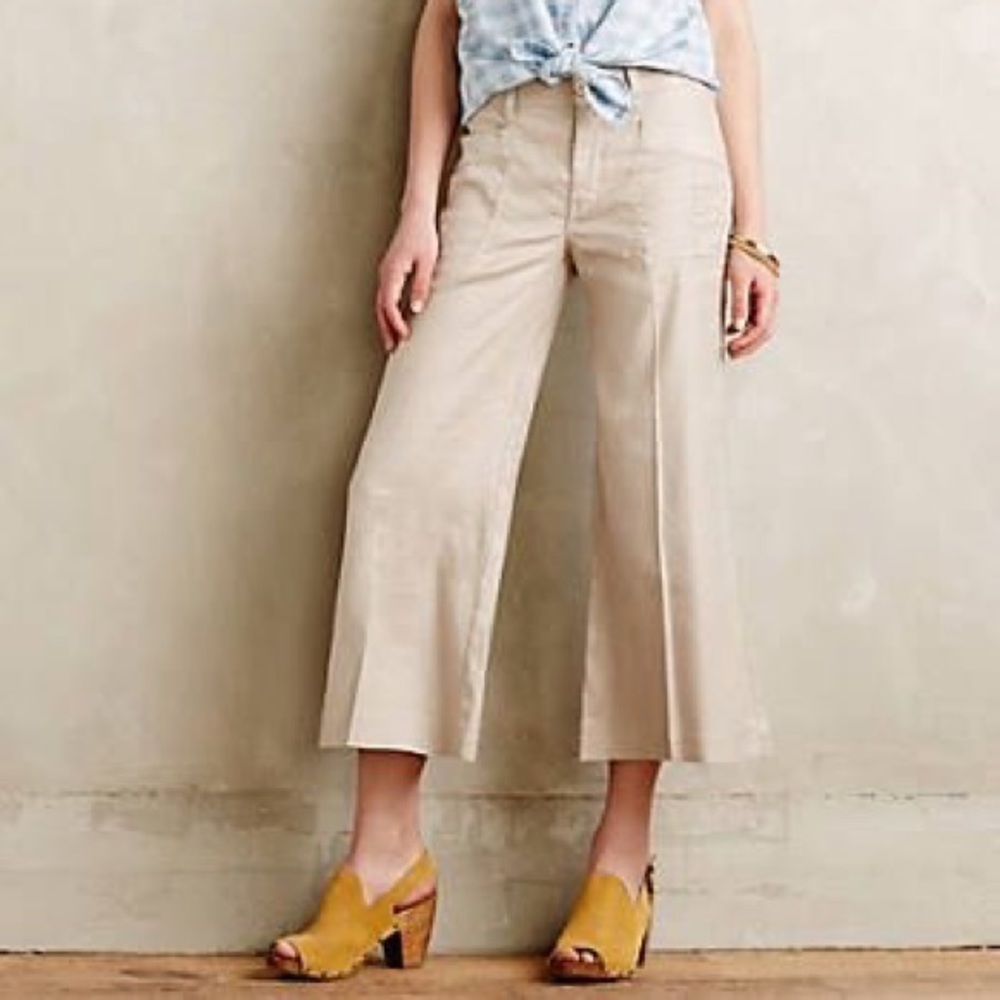 Anthropologie Level 99 linen khaki crops size 26